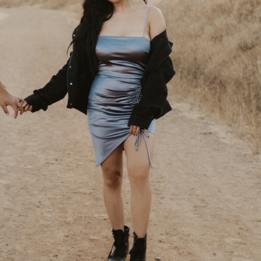Satin ruched mini dress